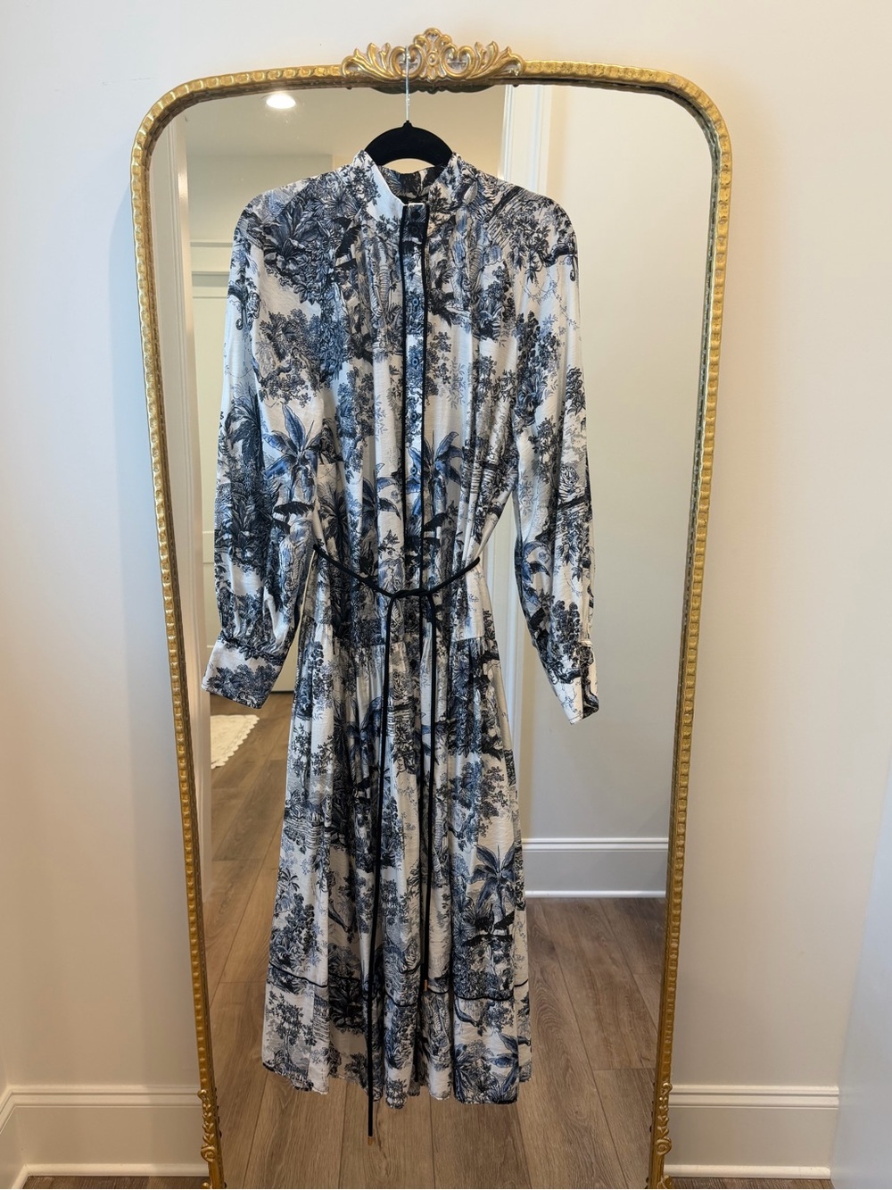 H&M White and Black Toile-Print Midi Dress